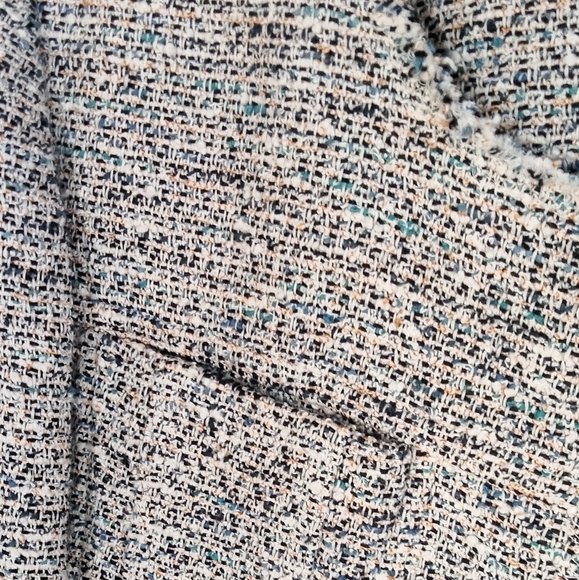 Theory size 4 tweed blazer in tan with flecks of blue and orange - Picture 3 of 6